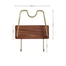 黑胡桃木黃銅廚房鍋蓋架 壁掛式菜板架 免打孔 廚房用品 上牆省空間, 銅木鍋蓋架+2勾, 1個