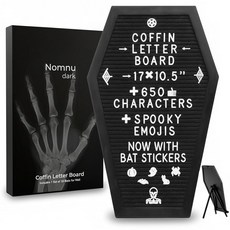 코핀 레터 보드 블랙 3D 배트 스티커 650 캐릭터 으스스한 & 계절 이모티콘 나무 스탠드 - 17x10 5 인치 모양의 고트 장식 마녀 할로윈 장식 고딕 생일 결혼식 홈, Black