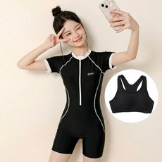 리틀오즈 여아용 반팔 집업 강습 실내 수영복