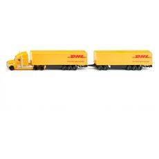 SIKU 806 화물선 DHL 로드 트레인 트레일러 및 트레일러가 있는 트랙터 87 금속플라스틱 노란색 분리형 도어 개방