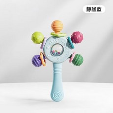 DFMEI 手搖鈴玩具0-1歲手抓球水煮牙膠磨牙棒嬰幼兒抓握訓練3-6月, 1個, 如圖, 天空藍手搖棒