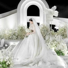 호텔 웨딩홀 무대 꽃장식 화이트 조화장식 버진로드, 1개, 화이트 산미잎 지배열화