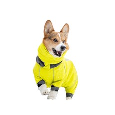 福媽寵物狗狗雨衣 柯基雨衣 科基，防水耐磨輕薄輕量背開式雨衣，中型犬適用, 萊姆綠, 1個