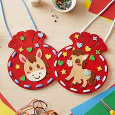 병오년 새해 기념 붉은말 말띠 말띠해 펠트 복주머니 만들기 키트 / DIY 미술활동 신년 복 명절 빨간말 2026, 웃는말, 웃는말