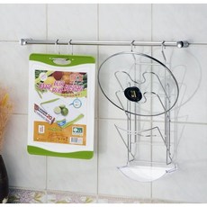 304不鏽鋼砧板架 鍋蓋架附水盤 60公分掛架, 1個, 砧板架+鍋蓋架+60公分掛桿, 不鏽鋼