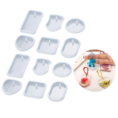 레진 실리콘 몰드 원형 아트 키링 12p 세트, 원형2개x사각2개x하트2개x타원2개x직사각2개x방패2개