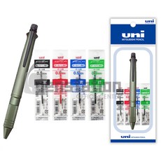 유니 제트스트림 4+1 메탈 MSXE5-2000A 멀티펜 리필 세트, 1개, 4+1 다크그린 +0.5mm리필(흑1청1적1녹1) 세트