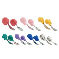 Marcus & Marcus 動物樂園寶寶手握訓練叉匙 | 寶寶學習餐具 | 安全矽膠叉匙, 獅子｜紅色#11609, 1個, 湯匙 + 叉子