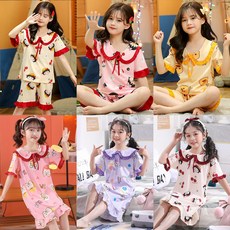 [디얼마이엔젤]주니어 아동잠옷 쿨 냉감 여름 반팔 여아 원피스잠옷 파자마 실내복 유아 아기 초등