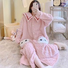 加厚珊瑚絨睡袍 女士秋冬季刷毛睡衣 長款浴袍 法蘭絨家居服