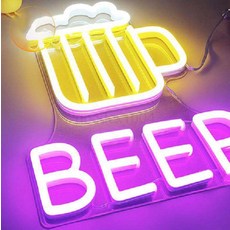 벽네온사인 홈바네온사인 칵테일 글라스 LED 실외 장식, 15_옐로우 맥주잔 30x20cm 5V 12V