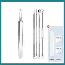 黑頭粉刺調理工具組 輕鬆拔除毛孔粉刺 痘痘棒 擠痘針 美容護理必備, 1個, 不鏽鋼粉刺夾(五件組)