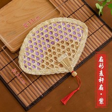 小蒲扇 扇型麥稈扇子 夏季手工編織 老中式 大蒲扇 兒童手搖小扇, 扇形蒲扇-紫, 1個
