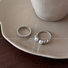 XIAN ACC 麻花雙珍珠 女小眾設計排鑽食指戒 輕奢氣質高級感疊戴指環