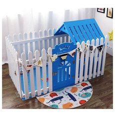 강아지 울타리 펜스형 하우스 아늑하고 편안한 실내외 강아지집 100x70x63cm, 1개, 화이트 울타리+블루 문+반정상