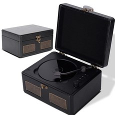 레트로비트 타임 빈티지 휴대용 뮤직 박스 - 스피커 블루투스 송신기 충전식 USB/AUX 멀티 모드 선물(브라운)이 포함된 CD & 레코드 플레이어, Black