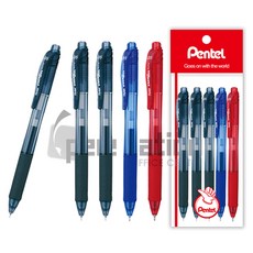Pentel 에너겔 X 볼펜 0.5mm 흑청적 세트, BLN105 0.5mm 블랙3개+블루1개+레드1개 세트