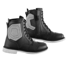 Hive Moto 가죽 오토바이 신발 강화 발가락 및 뒤꿈치 짧은 부츠 남성용 투어링 끈 미끄럼 방지 고무 밑창 CE 승인 블랙.