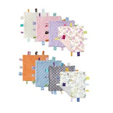 CREVENT Tag Security 아기용 담요 남아용 부드럽고 작은 러비 아기 이불 감각 담요 생일 베이비 샤워를 위한 훌륭한 선물 (25.4 x 25.4cm(10 x, 8 Tags