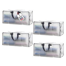 BOX USA 손잡이 및 지퍼가 있는 엑스트라 라지 투명 이사 가방 6팩 | 튼튼한 보관 토트 포장 기숙사 방 필수품 및 대학 공간 절약, Clear 4-Pack