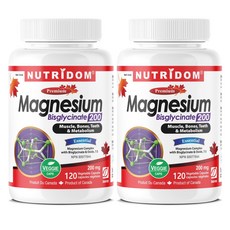 (2병특가) 캐나다 킬레이트 마그네슘 | 뉴트리돔 글리신 눈떨림완화 마그네슘 비스글리시네이트 200mg 120캡슐 | 캐나다 직구 영양제 - 카포리아, 2개, 120정