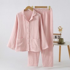 新款純棉四層紗布情侶款家居服套裝 秋冬加厚男女士睡衣