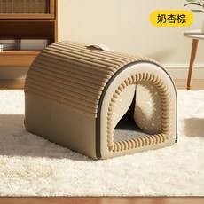 秋冬季保暖寵物窩 封閉式安全感狗窩貓窩, 2025加厚升級 奶杏棕-帶門簾【滿滿安,S碼【35*30*28cm適合5斤內寵物, 1個