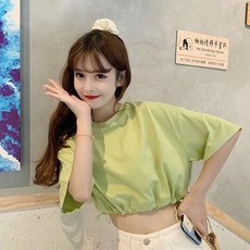 투니스 여성 단색 스트링 숏 반소매 티셔츠