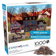 해외 Buffalo Games Charles Wysocki Valley Farm Street 성인용 1000피스 직소 퍼즐 풀 컬러 포스터가 있는 클래식 아메리카나 아트워크 미