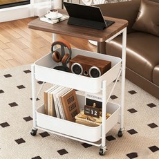 摺疊置物架多層收納架小推車零食牀頭夾縫免安裝可移動收納置物架, 1個, 3層--白色