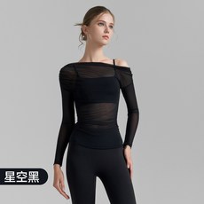 simonsimon 斜肩網紗瑜伽罩衫