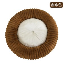 新款狗窩貓窩狗圓形寵物窩狗牀冬季保暖寵物牀狗用品, 1個, 條紋兔毛-咖啡色