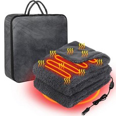 Riakrum 12V 온열 자동차 담요 플리스 전기 담요 2가지 난방 레벨 USB 시가 라이터 소켓 보관 가방 자동차 트럭 SUV RV 캠핑 및 추운 여행에 적합, Grey