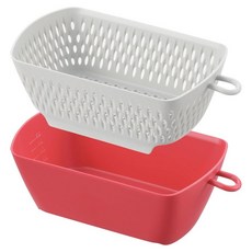 AKEBONO 曙產業 方形蔬菜瀝水籃組 紅色, 1組, 瀝水籃 + 盆