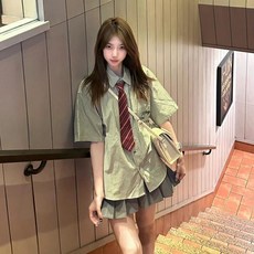 COSYEVNO 여성 여름 캐주얼 데일리 통근 반팔 셔츠+스커트 BCXtz-9