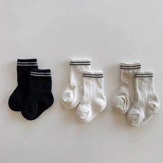 Hi！Kids 寶寶網眼襪夏季薄款吸汗透氣嬰幼兒雙杠中筒襪幼兒園學生襪黑白灰