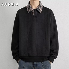 AURALA 남성 카라넥 베이직 맨투맨 데일리 루즈핏 티셔츠 긴팔티