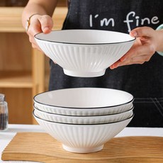 예니브 대용량 라면그릇 900ML 도자기 그릇 우동그릇 세트, 화이트, 4개