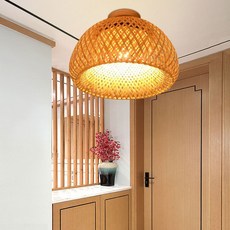 圓形竹編吸頂燈 簡約創意燈具 適用於客廳 玄關 走廊 陽台, 直徑30cm*18cm