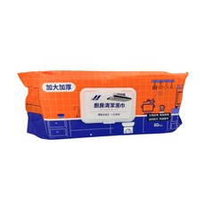 廚房清潔濕巾 加大加厚不易變形 200x250mm大尺寸 80抽 輕鬆去除油污 雙層封口保濕, 1個