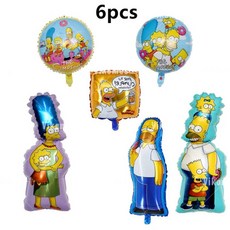 생일 파티 학예회 이벤트 할로윈 용품 심슨 풍선 재미있는 노란색 가족 홈 라텍스 호일 에어 축하 배너 케이크 토퍼 장식 어린이 장난감, 기타, 6pcs