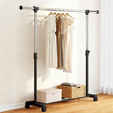 소리프 튼튼한 스탠드 이동식 행거 신축 가능, 블랙