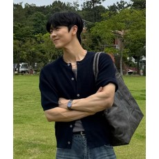 [효지] SS 워셔블 루즈핏 크롭 라운드 하찌 반팔 니트 가디건 ( 8컬러)