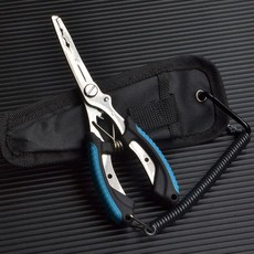 台灣本土貨 路亞鉗 翹嘴釣魚鉗子多功能路亞鉗便攜控魚鉗取魚摘鉤垂釣工具PE魚線剪子, 藍色/鋼本+失手繩+鉗套, 1個