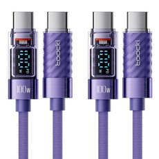 TOOCKI 디스플레이 PD 100W c to c 타입 초고속충전 케이블, 2m, 퍼플, 2개