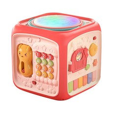 雪倫小舖 六面體感統玩具 手拍鼓 六面盒音樂燈光拍拍鼓 六面遊戲盒, 櫻桃紅, 櫻桃紅, 1個