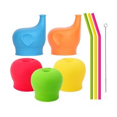 TOUGS 유아용 실리콘 빨대 빨대 컵 뚜껑 (5팩) - 재사용 가능 흘림 방지 - 텀블러 예티 램블러 메이슨 병 컵 및 머그잔을 덮을 수 있도록 늘어남