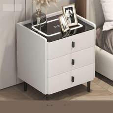 무선충전 침대협탁 사이드 스피커 침실 협탁 테이블 탁자, 완제품 다리직접설치필요, 베이지화이트 3단 서랍