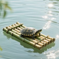 寵物黃緣龜烏龜曬台 爬台 烏龜休息浮島 竹排水上漂浮擺件, 1個, 可漂浮竹排直排版浮力更強,竹排長10公分寬10至15公分約承重0