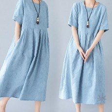 여성 여름 원피스 라운드넥 반소매 편안한 핏 시원한 착용감 데일리 캐주얼 통기성